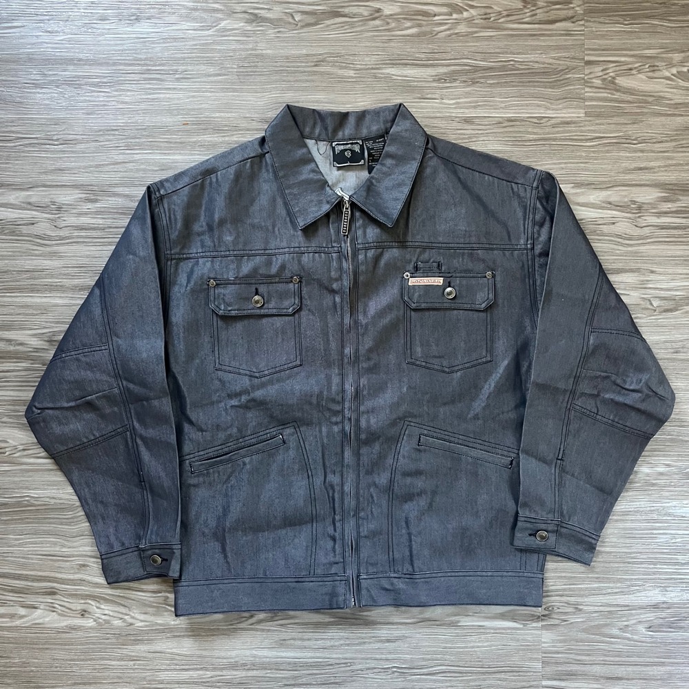 Rocawear Mens Metallic Charcoal Grey Denim Full Zip Jacket Large Y2K Streetwear